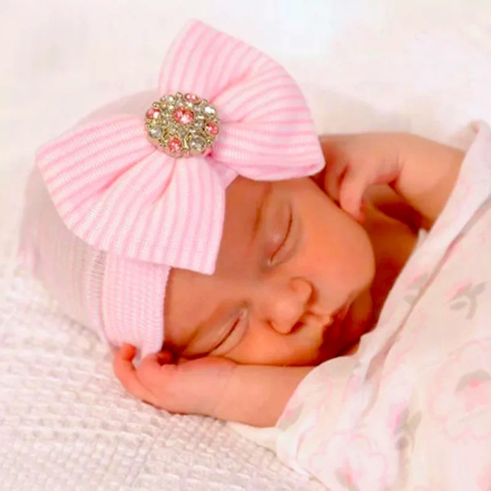 Newborn bling hospital hat beanie with bow